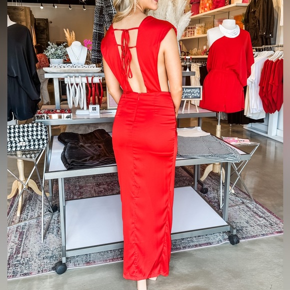 NWT Red Satin Midi Dress - Picture 4 of 5